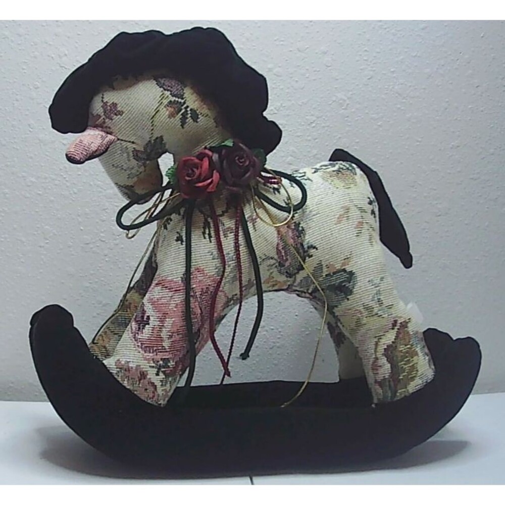 Vtg Wang's International Fabric/Tapestry Rocking Horse Floral Design 12x4x12